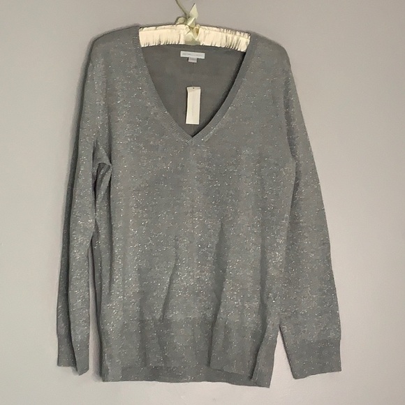 NY & co Silver metallic grey v-neck pullover sweater new with tags women’s XL - Picture 1 of 6
